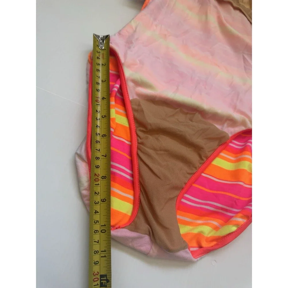 Willow Sport Girls One Piece Swimsuit Neon Pink Orange Stripe Size 10